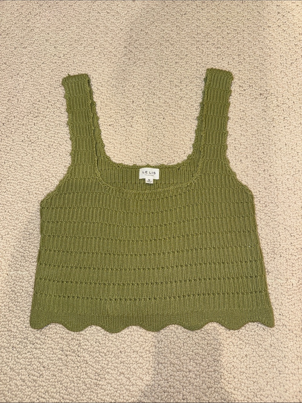 Le Lis Olive Crochet Knit Crop Tank